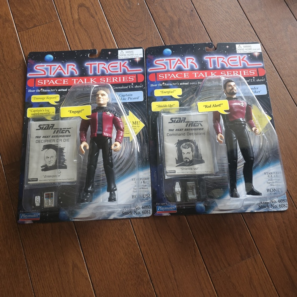 Star Trek Space Talk Action Figure Lot Picard Riker 1995 Playmates TNG Sealed